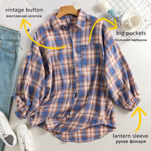 Charger l'image dans la galerie, New Arrival Women Vintage Plaid Oversized Blouse Batwing

