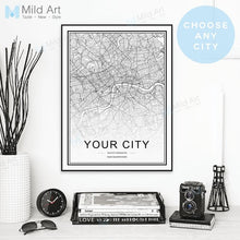 Charger l'image dans la galerie, Black White Custom World City Map Paris London New York
